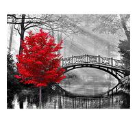 5D bricolage diamant peinture arbre rouge et pont broderie plein carré diamant point de croix décor cadeau sans cadre 40x30 cm