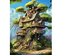 5D Broderie Diamant kit Complet, Belle cabane dans les arbres dans la forêt, N 30*40cm Stitch Diamond Painting Complète Strass Broderie Point de Croix Cristal Art Artisanat Toile Décor Murale Autocol