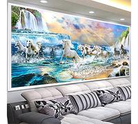 5D Broderie Diamant Kit Complet Grand Format Cheval de course cascade DIY Peinture Diamant Adulte Grande Taille Strass Point de Croix Arts Craft Toile pour La Maison Décoration Murale Cadeau 50x100cm