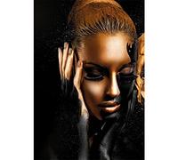 5D Broderie diamant Painting kits Complet Femme Africaine Or Noir Bricolage Diamond Painting pour Adultes Cristal Strass Point de Croix Arts Salon Chambre Décoration mural 25x30cm/10x12inch Round