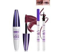 5D Burgundy Fibre de Soie Mascara et Eyeliner Liquide Set, Eyeliner Liquide Waterproof Anti-salissures,Longue durée Volumizing Curling Extension des Cils Mascara pour fête Coloré Maquillage des yeux-8