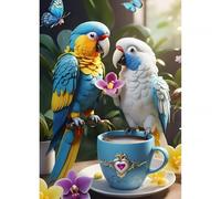 5D Café Perroquet Diamond Painting Kit,DIY Broderie Art du diamant pour Adultes,Strass Kits de Peinture sur Diamant Point de Croix painting Salon Chambre Autocollant Mural Décor Square Drill 70x90cm
