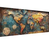 5D carte monde Diamond Painting, couleur Peinture Diamant Adulte, Peinture Diamant Artisanat Strass Point de Croix Broderie Diamant Kit Complet, Broderie Diamant pour Décoration Intérieur 150x70cm Y_2