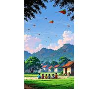 5D Cerf-volant village prairies Diamond Painting Kit pour Adulte,DIY Square Drill Broderie Diamant Art Painting Kit Complet,Strass Point de Croix Diamant Painting Kit Artisanat Murale Décor 30x70cm