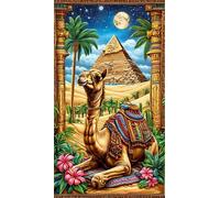 5D Chameau du désert pyramide Diamond Painting,DIY Square Drill Broderie Diamant Painting Complet pour Adultes,Art du Diamant Peinture Strass Point de Croix Painting pour Maison Murale Décor 70x150 cm
