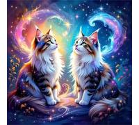 5D Chat cosmique Diamond Painting Adultes DIY Broderie Art diamant painting Kit Complet,Peinture Diamant Artisanat Cristal Strass Point de Croix Paintings pour Murale Décoratio Square Drill,80x80cm