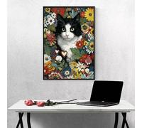 5D Chat Diamond Painting Kit pour Adulte, Fleur Peinture Diamant Adulte, Bricolage Diamant Cristal Point de Croix Broderie Diamante Painting, Diamond-Painting pour Cadeau 50x70cm PjY8125 0-G