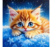 5D Chat nuage bleu Diamond Painting Adultes DIY Broderie Art diamant painting Kit Complet,Peinture Diamant Artisanat Cristal Strass Point de Croix Paintings pour Murale Décoratio Round Drill,100x100cm