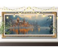 5D Château Diamond Painting,DIY Peinture Diamant Adulte 80x220cm,Scène enneigée Broderie Strass Point de Croix,Art Mosaïque Cristal pour Décoration Murale Maison, Puzzle Diamant Cadeau Enfant 61F-8083