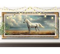 5D Cheval blanc Diamond Painting Kit,Peinture Diamant Adulte et Enfant 40x120cm,DIY Kit Complet Artisanat Strass Cristal,Paysage Tableau Diamant Point de Croix pour Déco Murale Salon,Cadeau 61F-170