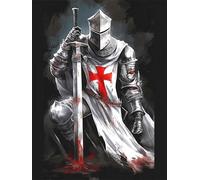 5D Chevaliers Templiers Diamond Painting, Adulte Diy Créatifs Peintures Arts Diamond Painting Avec Accessoires, Strass Point de Croix Cristal Painting pour Wanddekoration Round Drill 40x50cm F3439