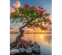 5D Coucher De Soleil Diamond Painting pour Adulte, Peinture Diamant Adulte Arbre, DIY Carré Diamant Strass Cristal Point de Croix Broderie Kit, pour Décoration Murale de la Maison, 100x120cm（PF-56095）