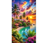 5D Coucher de soleil une île tropicale Diamond Painting,DIY Square Broderie Diamant Painting Complet pour Adultes,Art du Diamant Strass Point de Croix Painting pour Maison Murale Décor 30x70 cm