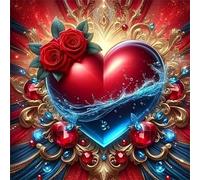 5D Cœur de fleur Diamond Painting,DIY Round 105x105 cm Broderie Diamant Painting Kit Complet,Fantaisie rouge Art du Diamant Peinture Strass Point de Croix Painting pour Adultes Débutants Murale Décor