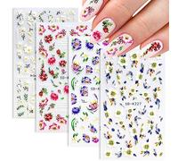 5D Design Stickers Ongles Autocollants 4 Feuilles Fleur Nail Art pour Bricolage Deco Ongle