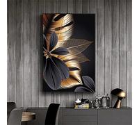 5D Diamant Peinture Feuille de plante d'or noir 30x40cm Kit de Peinture Diamant par numéro, Bricolage Diamond Painting Point de Croix Peinture Strass Broderie Art Craft pour Home Décoration Murale