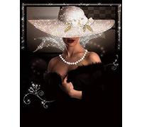 5D Diamant Peinture Kits,DIY femme au chapeau Complète Grande Taille Diamond Painting Adultes Broderie Point De Croix Diamant Artisanat pour Salon Chambre Décor Autocollant MuralSquare Drill 30x40cm