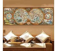 5D Diamant Peinture par Numéro Kit Grande Taille Bricolage Complet Square Drill Carte Du Monde 50x150cm Diamond Painting Art Broderie Cristal Strass Point de Croix pour la Maison Salon Chambre Décor
