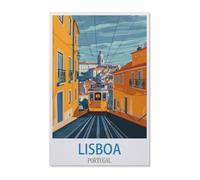 5D Diamant Peinture Point de Croix Broderie，Lisboa Portugal Poster vintage de voyage，Diamond Painting Strass Complet , Croix Peinture Strass Salon Chambre Stickers Home Décoration Murale（50x60cm）-F85