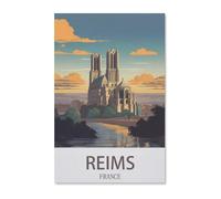 5D Diamant Peinture Point de Croix Broderie，Reims Affiche de voyage vintage Franc，Diamond Painting Strass Complet , Croix Peinture Strass Salon Chambre Stickers Home Décoration Murale（40 x 50 cm）-H11