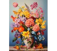 5D Diamant Peinture Point De Croix Kit, Fleurs colorées dans un vase,E,40*50CM par Numéro Perceuse Complèt Ronde Cristal Strass DIY Diamond Painting Salon Chambre Décoration Autocollant Mural