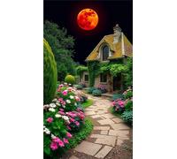 5D Diamond Art Painting,Garden House Moon Diamond Painting Kits for Adults,DIY Square Full Drill Canvas Embroidery Cross Stitch,Diamond Arts Crafts Painting Pictures for Home Wall Decor 70x150cm