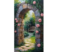 5D Diamond Art Painting,Garden Path Roses Diamond Painting Kits for Adults,DIY Square Full Drill Canvas Embroidery Cross Stitch,Diamond Arts Crafts Painting Pictures for Home Wall Decor 30x70cm