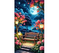 5D Diamond Art Painting,Garden Peony Moon Diamond Painting Kits for Adults,DIY Square Full Drill Canvas Embroidery Cross Stitch,Diamond Arts Crafts Painting Pictures for Home Wall Decor 40x90cm