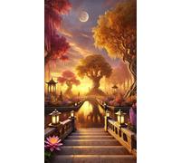 5D Diamond Art Painting,Golden Lake Bridge Diamond Painting Kits for Adults,DIY Round Full Drill Canvas Embroidery Cross Stitch,Diamond Arts Crafts Painting Pictures for Home Wall Decor 70x150cm