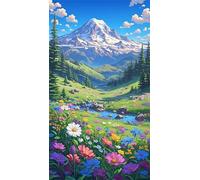 5D Diamond Art Painting,Grassland Flowers Creek Diamond Painting Kits for Adults,DIY Square Full Drill Canvas Embroidery Cross Stitch,Diamond Arts Crafts Painting Pictures for Home Wall Decor 50x110cm