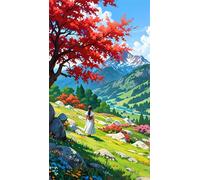 5D Diamond Art Painting,Grassland Tree Girl Diamond Painting Kits for Adults,DIY Round Full Drill Canvas Embroidery Cross Stitch,Diamond Arts Crafts Painting Pictures for Home Wall Decor 80x170cm