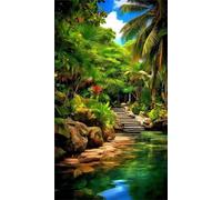 5D Diamond Art Painting,Green Jungle River Diamond Painting Kits for Adults,DIY Round Full Drill Canvas Embroidery Cross Stitch,Diamond Arts Crafts Painting Pictures for Home Wall Decor 60x130cm