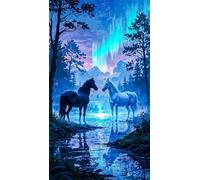 5D Diamond Art Painting,Horse Mountains Diamond Painting Kits for Adults,DIY Square Full Drill Canvas Embroidery Cross Stitch,Diamond Arts Crafts Painting Pictures for Home Wall Decor 70x150cm