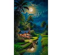 5D Diamond Art Painting,House Creek Field Diamond Painting Kits for Adults,DIY Square Full Drill Canvas Embroidery Cross Stitch,Diamond Arts Crafts Painting Pictures for Home Wall Decor 70x150cm