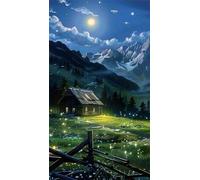 5D Diamond Art Painting,House Field Moon Diamond Painting Kits for Adults,DIY Round Full Drill Canvas Embroidery Cross Stitch,Diamond Arts Crafts Painting Pictures for Home Wall Decor 50x110cm
