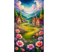 5D Diamond Art Painting,House Flower Cloud Diamond Painting Kits for Adults,DIY Square Full Drill Canvas Embroidery Cross Stitch,Diamond Arts Crafts Painting Pictures for Home Wall Decor 50x110cm