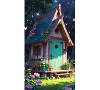 5D Diamond Art Painting,House Garden Night Diamond Painting Kits for Adults,DIY Round Full Drill Canvas Embroidery Cross Stitch,Diamond Arts Crafts Painting Pictures for Home Wall Decor 50x110cm