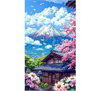 5D Diamond Art Painting,House Japanese Style Diamond Painting Kits for Adults,DIY Round Full Drill Canvas Embroidery Cross Stitch,Diamond Arts Crafts Painting Pictures for Home Wall Decor 100x210cm