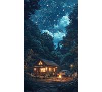5D Diamond Art Painting,House Jungle Night Diamond Painting Kits for Adults,DIY Round Full Drill Canvas Embroidery Cross Stitch,Diamond Arts Crafts Painting Pictures for Home Wall Decor 20x50cm