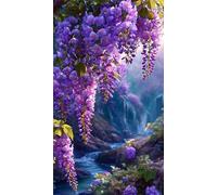 5D Diamond Art Painting,Iris Purple Stream Diamond Painting Kits for Adults,DIY Square Full Drill Canvas Embroidery Cross Stitch,Diamond Arts Crafts Painting Pictures for Home Wall Decor 30x70cm