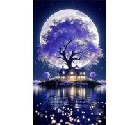 5D Diamond Art Painting,Island Purple Tree Diamond Painting Kits for Adults,DIY Round Full Drill Canvas Embroidery Cross Stitch,Diamond Arts Crafts Painting Pictures for Home Wall Decor 100x210cm