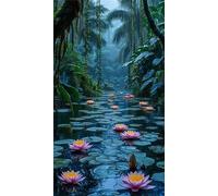5D Diamond Art Painting,Jungle Lotus Leaf Diamond Painting Kits for Adults,DIY Round Full Drill Canvas Embroidery Cross Stitch,Diamond Arts Crafts Painting Pictures for Home Wall Decor 70x150cm
