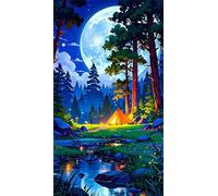 5D Diamond Art Painting,Jungle Moon Tree Diamond Painting Kits for Adults,DIY Round Full Drill Canvas Embroidery Cross Stitch,Diamond Arts Crafts Painting Pictures for Home Wall Decor 90x190cm