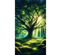 5D Diamond Art Painting,Jungle Sunshine Tree Diamond Painting Kits for Adults,DIY Square Full Drill Canvas Embroidery Cross Stitch,Diamond Arts Crafts Painting Pictures for Home Wall Decor 30x70cm
