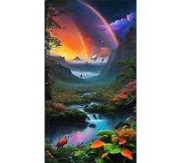 5D Diamond Art Painting,Lake Rainbow Plant Diamond Painting Kits for Adults,DIY Round Full Drill Canvas Embroidery Cross Stitch,Diamond Arts Crafts Painting Pictures for Home Wall Decor 90x190cm
