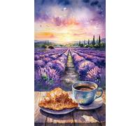 5D Diamond Art Painting,Lavender Coffee Diamond Painting Kits for Adults,DIY Square Full Drill Canvas Embroidery Cross Stitch,Diamond Arts Crafts Painting Pictures for Home Wall Decor 50x110cm