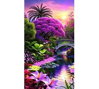 5D Diamond Art Painting,Lily Bridge Plant Diamond Painting Kits for Adults,DIY Round Full Drill Canvas Embroidery Cross Stitch,Diamond Arts Crafts Painting Pictures for Home Wall Decor 70x150cm
