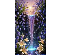 5D Diamond Art Painting,Lily Waterfall Plant Diamond Painting Kits for Adults,DIY Square Full Drill Canvas Embroidery Cross Stitch,Diamond Arts Crafts Painting Pictures for Home Wall Decor 100x210cm