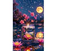 5D Diamond Art Painting,Lotus Moon Night Diamond Painting Kits for Adults,DIY Round Full Drill Canvas Embroidery Cross Stitch,Diamond Arts Crafts Painting Pictures for Home Wall Decor 90x190cm