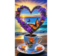 5D Diamond Art Painting,Love Butterfly Beach Diamond Painting Kits for Adults,DIY Square Full Drill Canvas Embroidery Cross Stitch,Diamond Arts Crafts Painting Pictures for Home Wall Decor 30x70cm